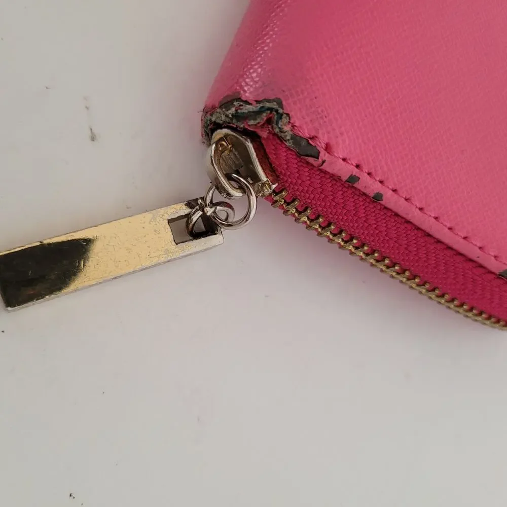 Tory Burch Solid Pink Saffiano Leather Zip Around Large Wallet Long Clutch Fair